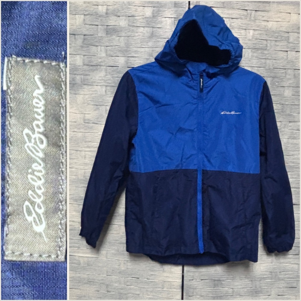 Eddie Bauer Windbreaker Jacket Kids M 10/12‎ Blue Excellent Colorblock Hooded